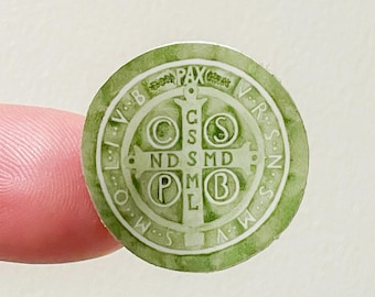 Sage Green 1” St Benedict Medal Mini Phone Case Sticker | Mini Catholic Sticker | Confirmation Gift, RCIA OCIA Gift, Gift for Catholic Men