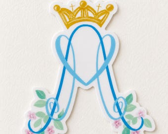 Catholic Mary Sticker | Floral Marian Monogram | Auspice Maria Waterproof Decal | Blessed Virgin Mary Sticker | Catholic Gift for Women