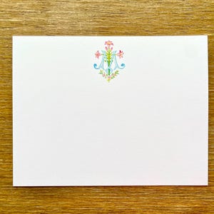PRINTED Watercolor Floral Mary M Notecards, Marian Monogram, Blessed Virgin Mary, Catholic Stationery