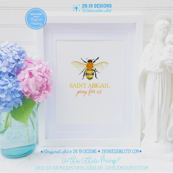 | Sainte-Abigail Symboles saints | Patron Apiculteurs Abeille Abeille Patron Saint Symbole Aquarelle Art Chrétien Catholique Imprimer Confirmation