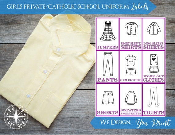 Printable Catholic Private School Uniform Labels Kids Clothes Organization  Organizers Girls Clothing Labels Children Clothing Labels Purple