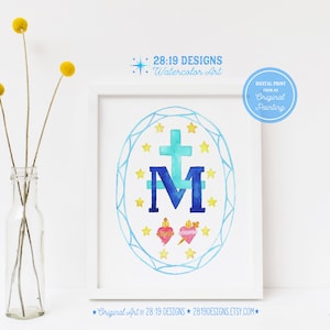 Miraculous Medal Art Digital Print Catholic Gift Virgin Mary Our Lady Art Sacred Immaculate Heart Marian Symbol Faith Wall Decor Printable