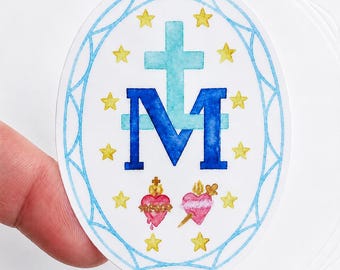Miraculous Medal Catholic Sticker | White Watercolor Marian Vinyl Decal | Confirmation Gift, RCIA Gift, Catholic Mom Gift