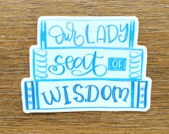 Our Lady Seat of Wisdom Sticker: Blue Watercolor Catholic Gift