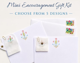 Send a Little Light™ Mini Encouragement Gift Kit | Choose Your Design | Catholic Watercolor Notecards, Pre-Stamped Envelopes, Tiny Stickers