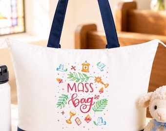Catholic Mass Bag for Kids | Zippered Church Tote | First Communion Gift | Quiet Mass Activity Bag | Catholic Tote for Children | Watercolor