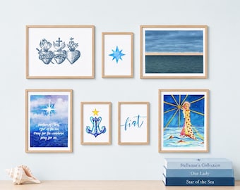 Stellamaris Collection Catholic Gallery Wall Set | Our Lady Star of the Sea Printable Wall Art | Nautical Catholic Decor Art Prints Bundle