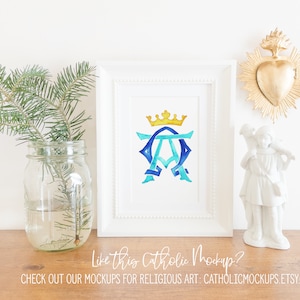Alpha Omega Symbol Jesus Christ Emblem Revelation 22 13 Print Symbol Watercolor Art Print Blue Gold Crown Christian Catholic King Home Altar