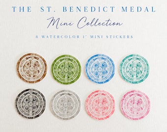 St Benedict Medal Mini Collection | Catholic 1" Tiny Sticker Set | Watercolor Vinyl Stickers | Confirmation Gift | RCIA Gift | Catholic Gift