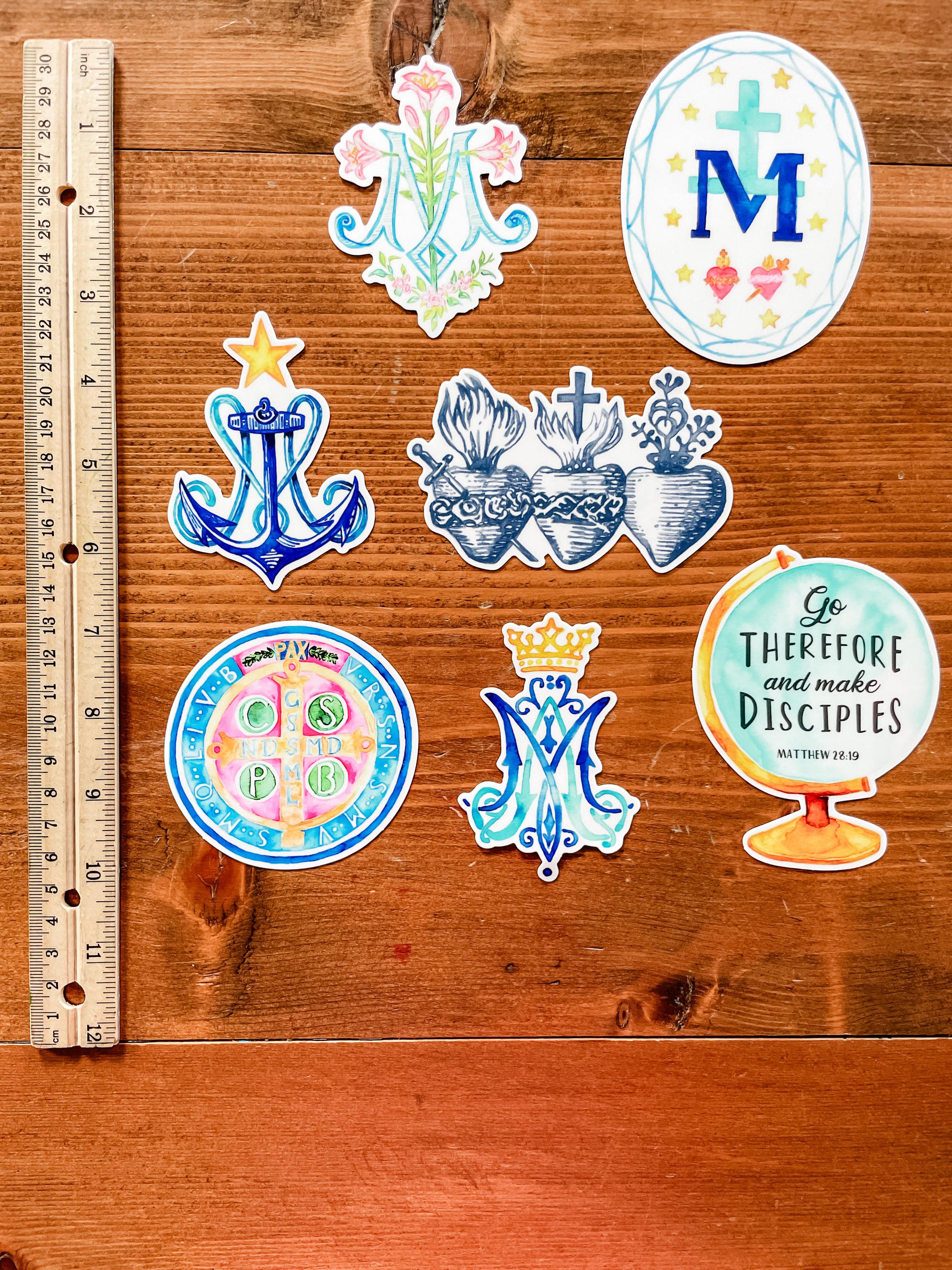 Catholic Stickers Bundle Set: Sacred Hearts, Mary Emblem, Miraculous ...