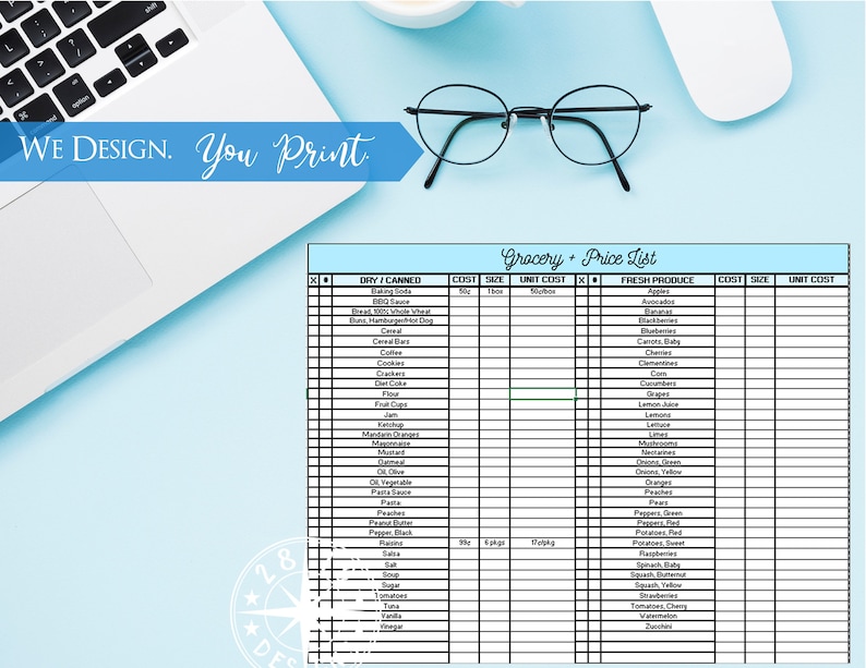 Grocery Shopping List Excel Template With Unit Price Cost Editable