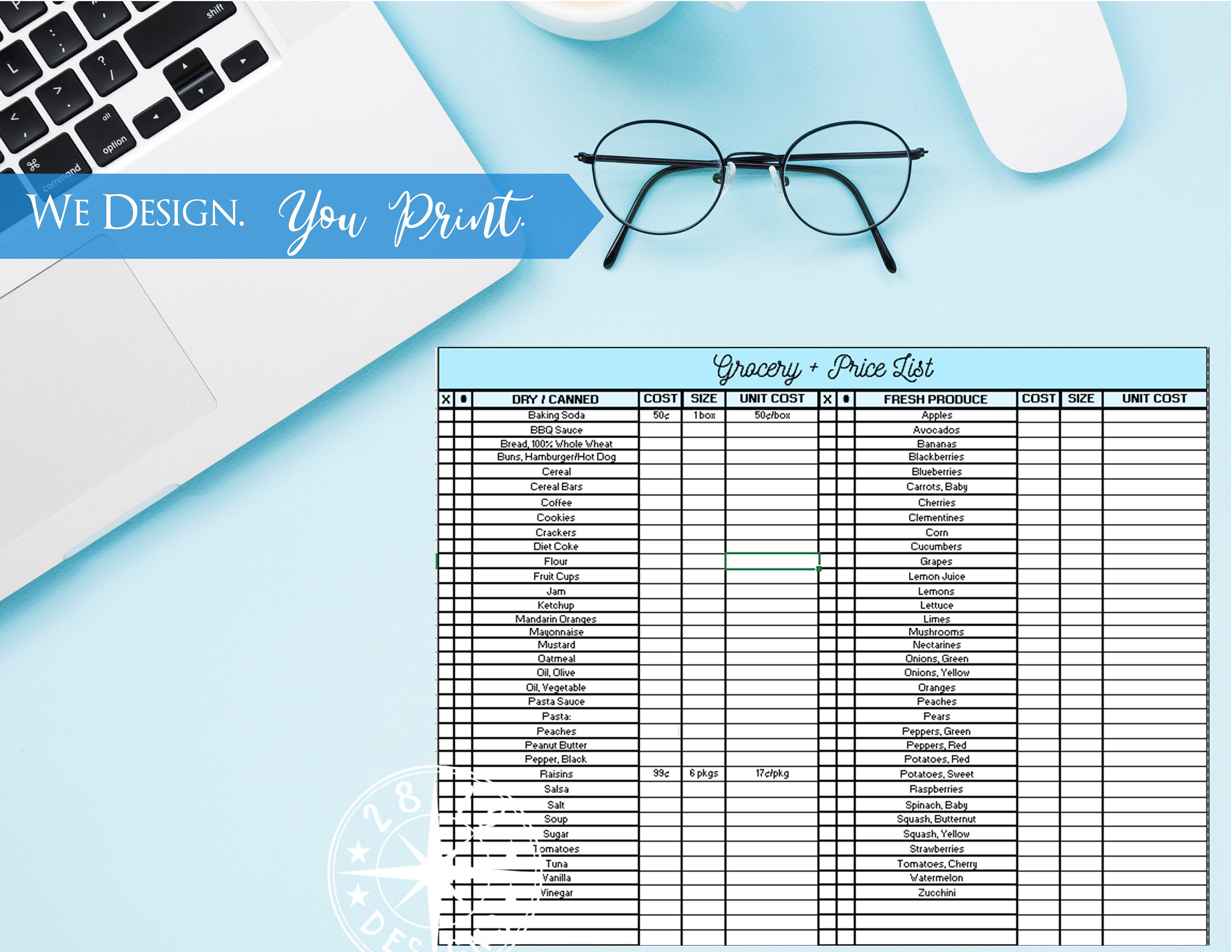 grocery shopping list excel template with unit price cost etsy