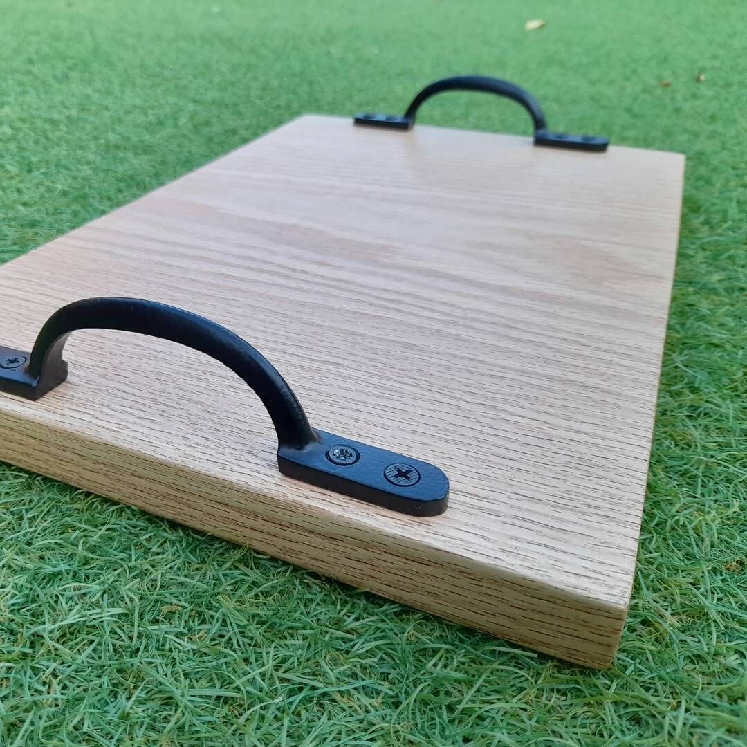 Handmade Rustic Oak Serving Boards With Black Wrought Iron Etsy UK