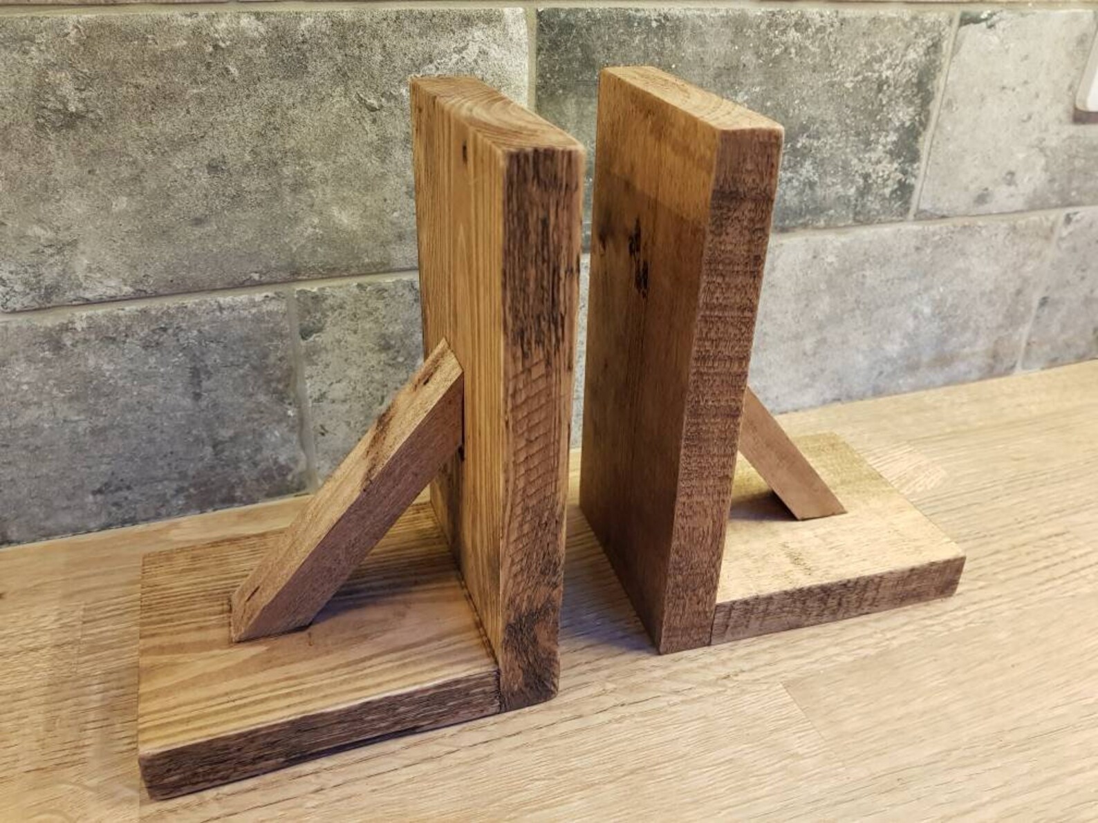 A Pair of Oak Stained Rustic Chunky Wooden Bookends. Handmade | Etsy UK
