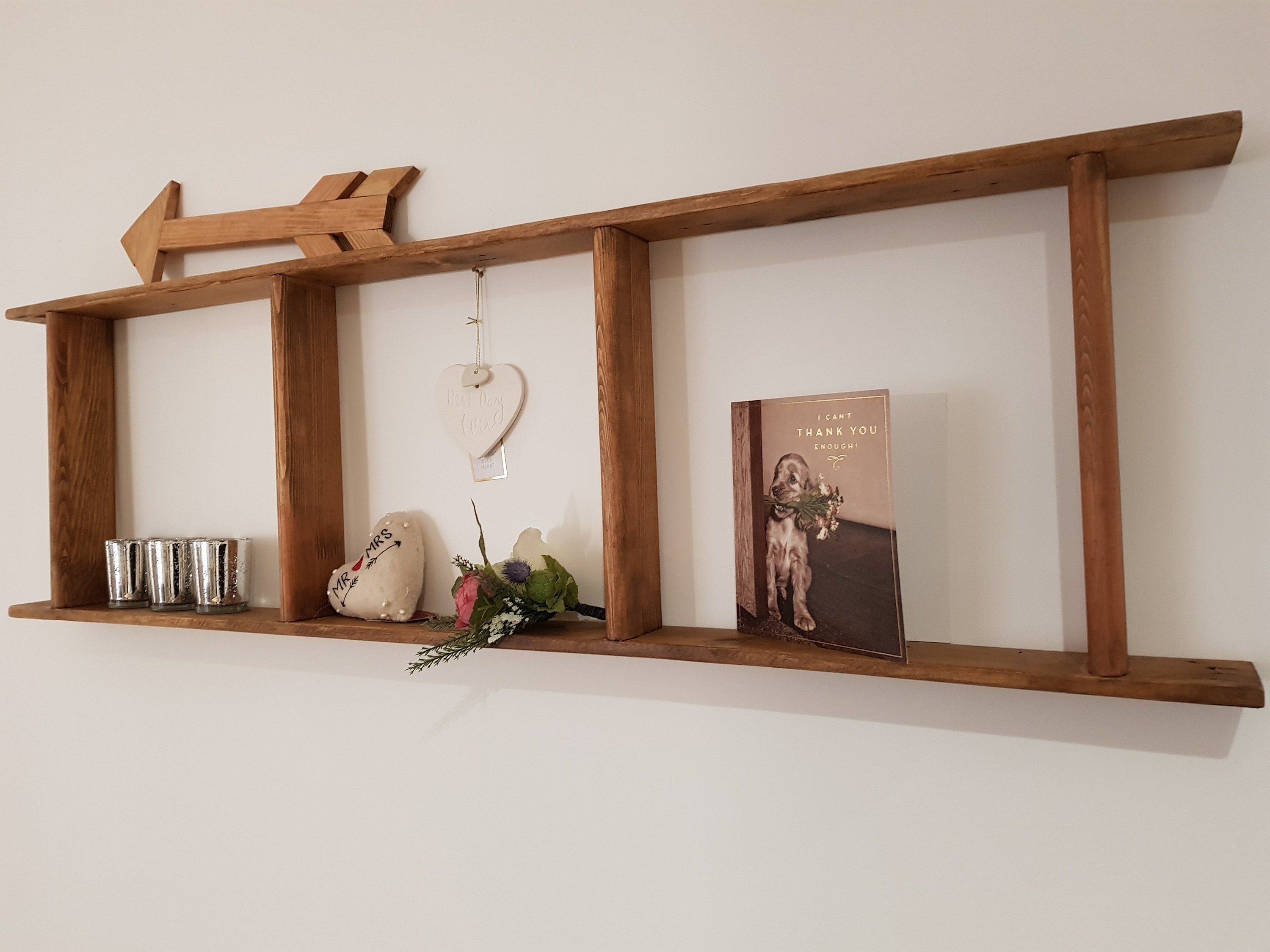 Chunky Wood Handmade Rustic Wall Ladder. Unique Shelving or Etsy UK