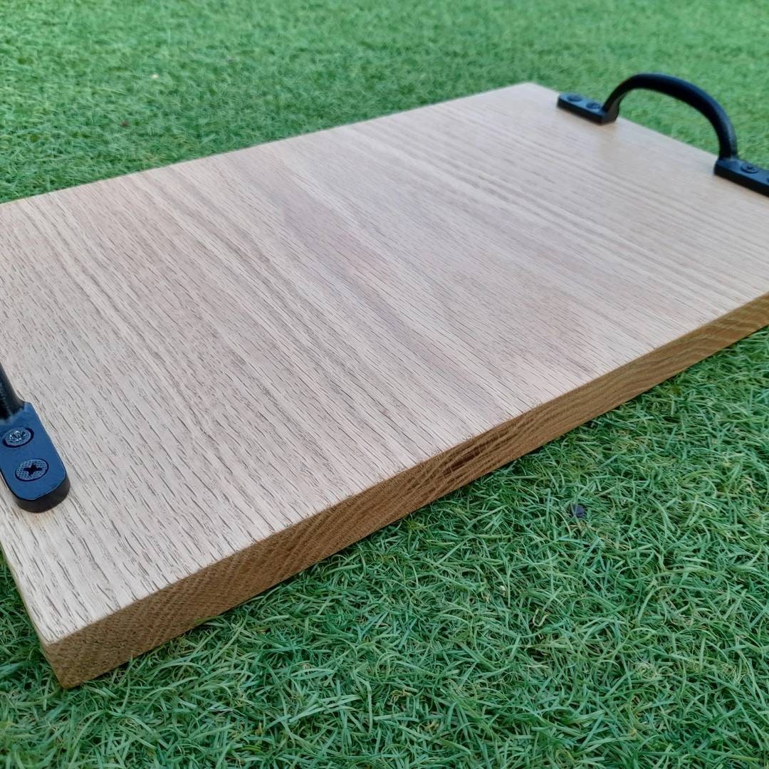 Handmade Rustic Oak Serving Boards With Black Wrought Iron Etsy UK