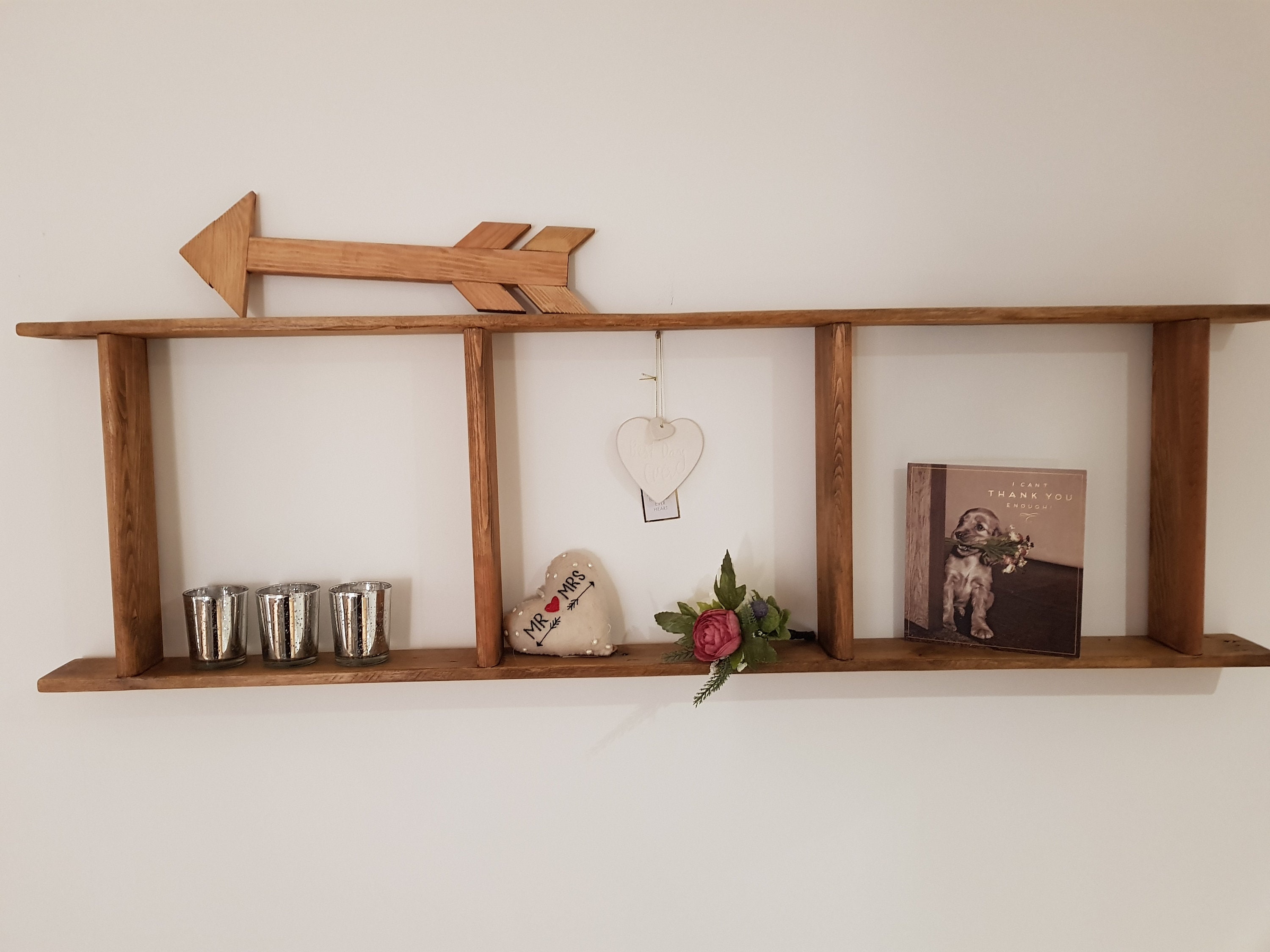 Chunky Wood Handmade Rustic Wall Ladder. Unique Shelving or Etsy UK