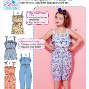 Sewing Pattern Little Girls&#39; Jumpsuit Pattern, Girls&#39; Short Romper Pattern, Learn to Sew Pattern, McCall&#39;s Sewing Pattern 7376