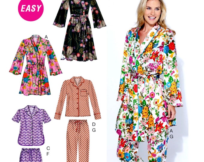 Sewing Pattern Women's Pajamas Pattern, Short Wrap Robe Pattern, Misses