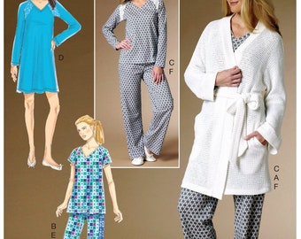 Sewing Pattern Womens Nightgown Pattern, Easy Knit Pajamas Pattern, Wrap Robe Pattern, Easy Nightgown Pattern, Butterick Sewing Pattern 6428