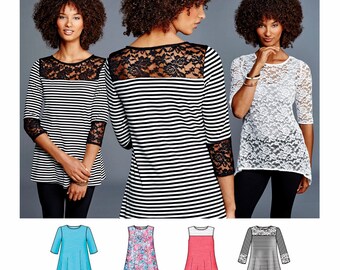 Sewing Pattern Women's Knit Top Pattern, Pullover Tops Pattern, Flared Tee Top Top Pattern, Simplicity Sewing Pattern 8016