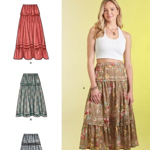 Sewing Pattern Women's Skirt Pattern, Elastic Waist Skirt Pattern, Tiered Skirt Pattern, Simplicity Skirt Pattern 9750