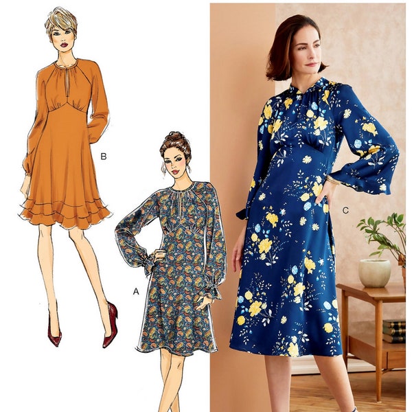 Sewing Pattern Women's Dress Pattern, Long Sleeve Dress Pattern, Flared Dress Pattern, Butterick Sewing Pattern 6705