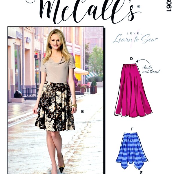 McCall'a Sewing Pattern Easy Skirt Pattern, Learn to Sew, Knit Skirt Pattern, Elastic Waist Skirt Pattern, McCall's Sewing Pattern 8061
