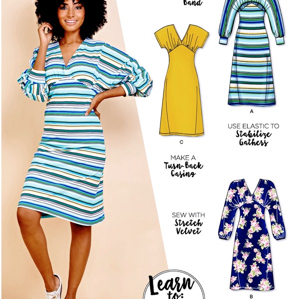 Sewing Pattern for Women's Easy Dress Pattern, Pullover Knit Dress Pattern, Learn to Sew Pattern, Simplicity Sewing Pattern 8835