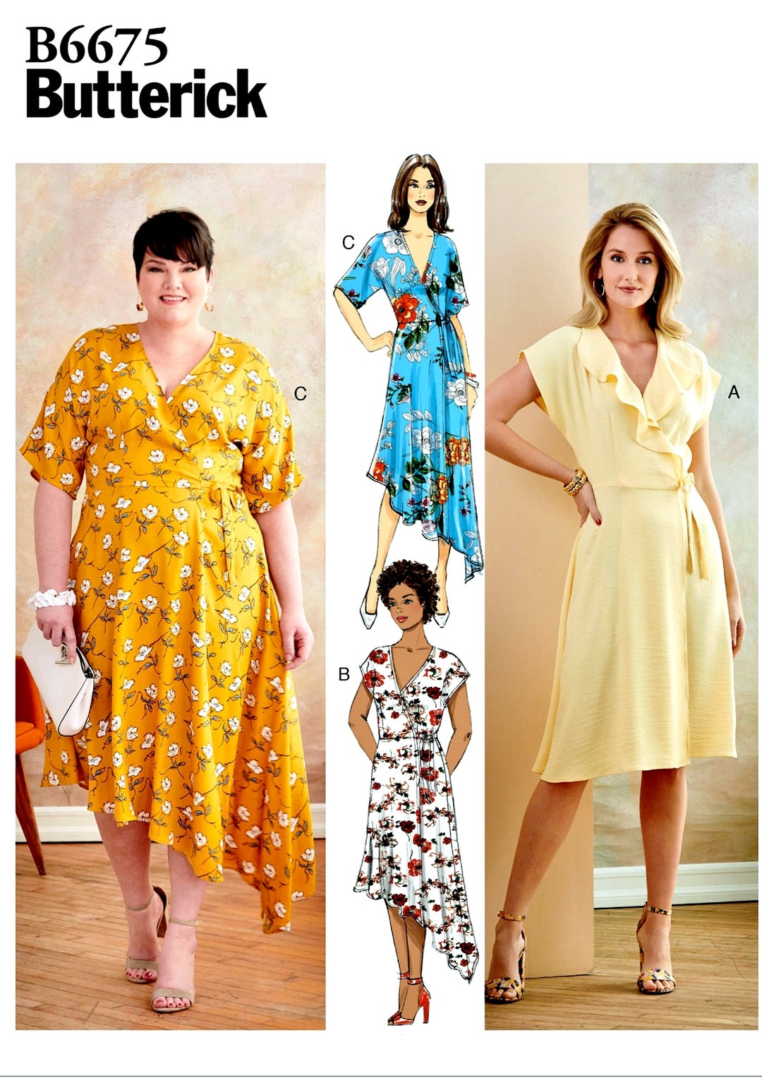 Sewing Pattern Wrap Dress Pattern, Shaped Hemline Dress Pattern, Butterick Sewing Pattern 6675