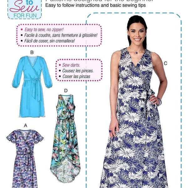 Sewing Pattern Women's Wrap Dress Pattern, Learn to Sew Dress Pattern, Easy Beginner Sewing Dress Pattern, McCall's Sewing Pattern 7406