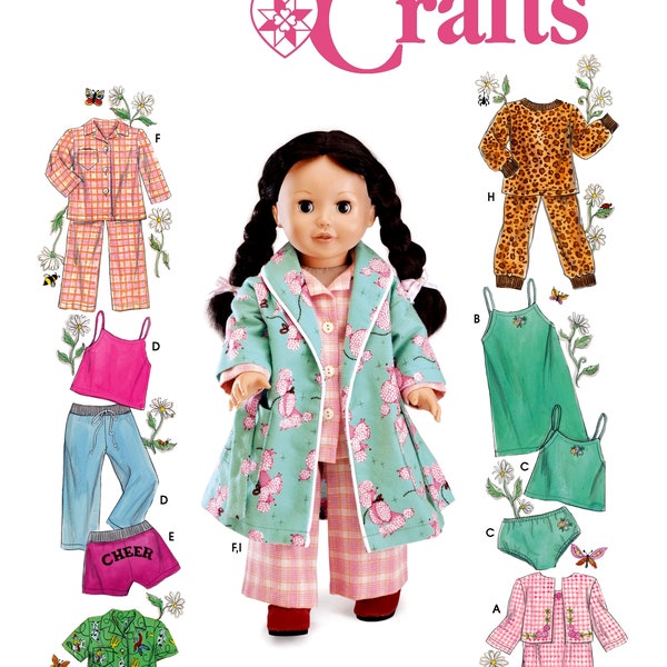 Sewing Pattern 18 inch Doll Clothes, 18 inch Doll Pajamas Pattern, 18 inch Doll Wrap Robe Pattern, Simplicity Sewing Pattern 5276