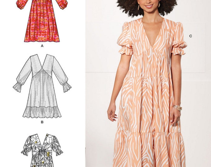 Classic Fit Ree Pattern Sewing Pattern Women's Loose Fit Dress Pattern, Misses' Empire Dress ...
