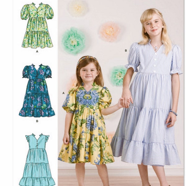 Sewing Patterns Girl's Loose Fit Dress Pattern, Girl's Tiered Dress Pattern, Puff Sleeve Dress Pattern, Simplicity Sewing Pattern 9900