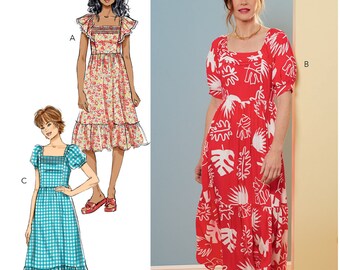 Sewing Pattern Square Neckline Dress Pattern, Gathered Skirt Dress Pattern, Butterick Sewing Pattern 6872
