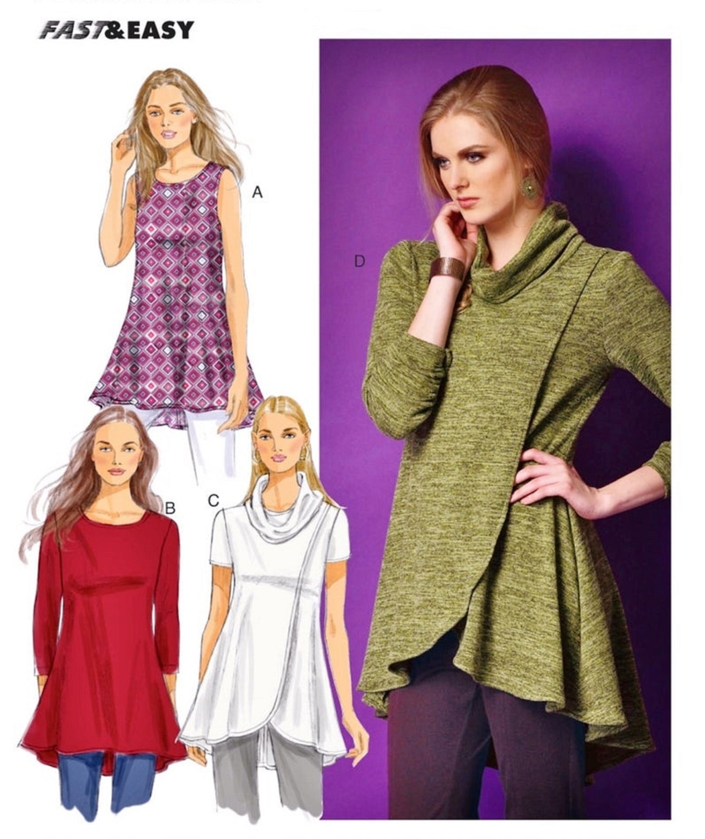 Sewing Pattern Women's Tunic Top Pattern Pullover Flared Etsy