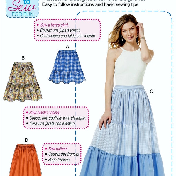 Sewing Pattern Learn to Sew Skirt Pattern, Easy Pull-on Skirt Pattern, Full Skirt Pattern, McCall's Sewing Pattern 8066