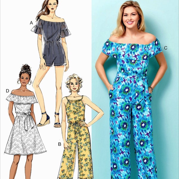 Sewing Pattern Women's Jumpsuit Pattern, Misses Romper Pattern, Women's Off Shoulder Dress Pattern, Butterick Sewing Pattern 6566