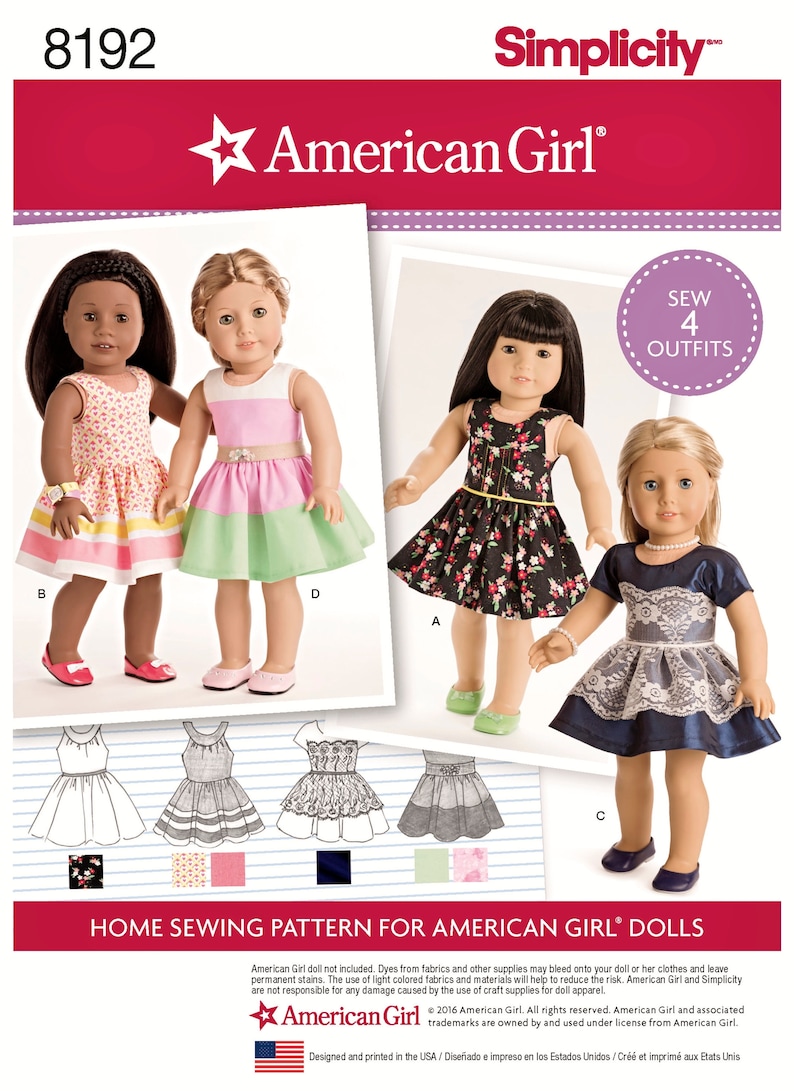 Simplicity 8280 American Girl Doll Dress Sewing Patterns for 18 Dolls