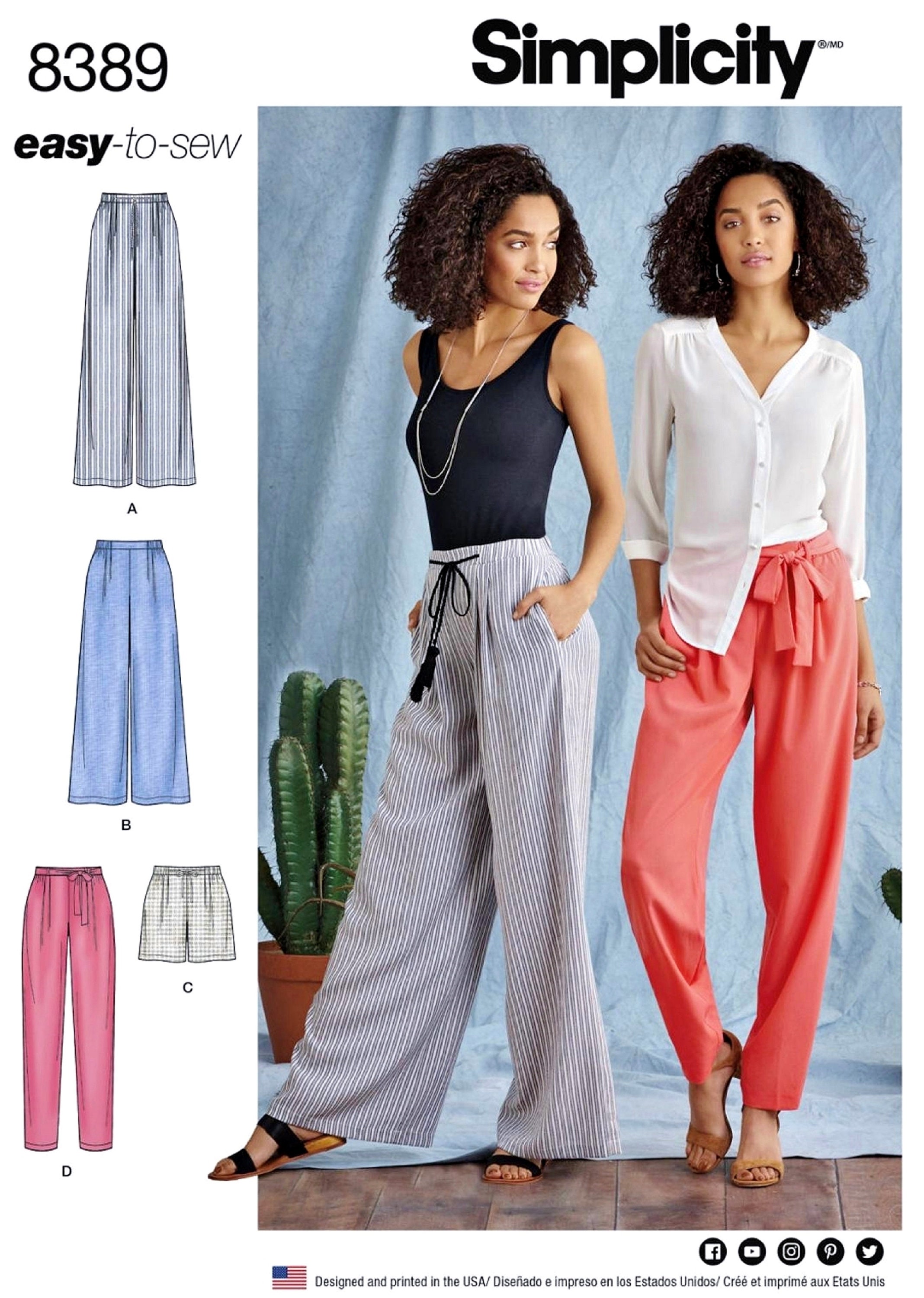 Sewing Patterns for Women Pants Flat Front, Elastic Back Waist