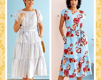 Sewing Pattern Women's Dress Pattern, Button Front Dress Pattern, Tiered Skirt Dress Pattern, Butterick Sewing Pattern 6722