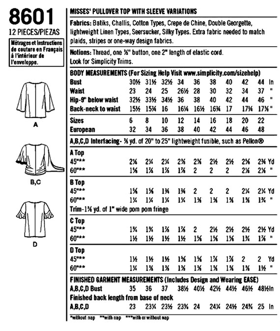 Patterns Sewing Pattern Pullover Top Pattern Simplicity Sewing Pattern ...
