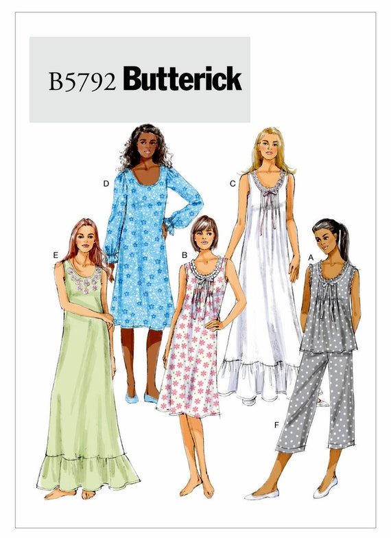 Butterick 6225 Pajamas Front-Tuck Tops Gown Shorts Pants Loungewear Sewing