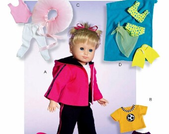 Sewing Pattern for 18 inch Doll Activity Clothes Pattern, Doll Clothes Pattern for Yoga, Swim, Ballet & Soccor, McCall's Sewing Pattern 4896