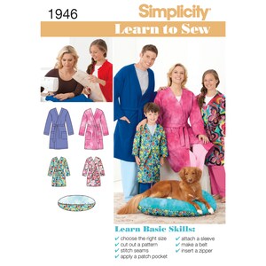 Sewing Pattern Learn to Sew Child's Teen's & Adults' Robe Pattern, Dog Bed Pattern, Simplicity Sewing Pattern 1946