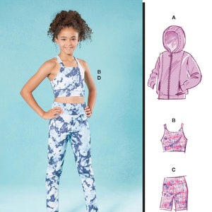 Sewing Patterns Girls&#39; Unlined Hoodie Jacket Pattern, Girls&#39; Bike Shorts and Cropped Top Pattern, McCall&#39;s Sewing Pattern 8374