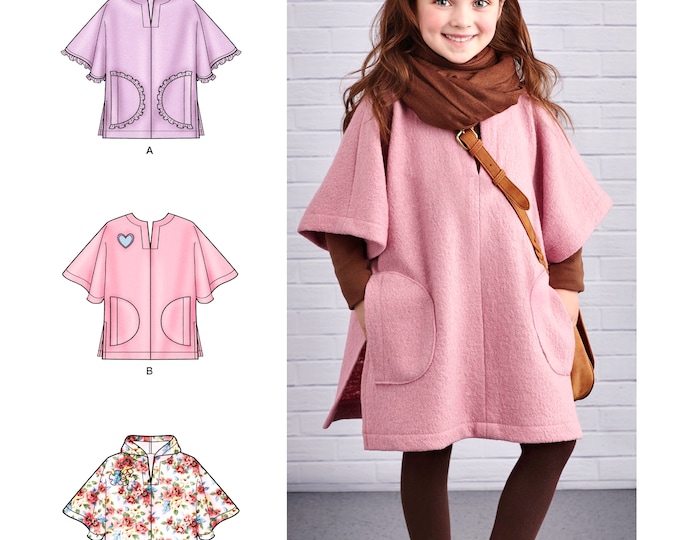 Sewing Pattern for Girls' Poncho Pattern, Girls' Fleece Poncho Pattern