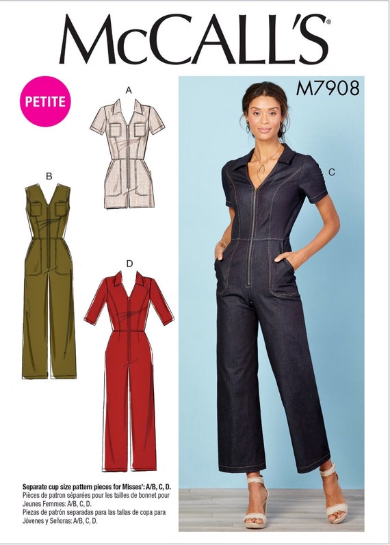 Sewing Pattern Women's Zipper Jumpsuit Pattern, Misses' Petite Jumpsuit  Pattern, Front Zipper Jumpsuit Pattern, Mccall's Sewing Pattern 7908 