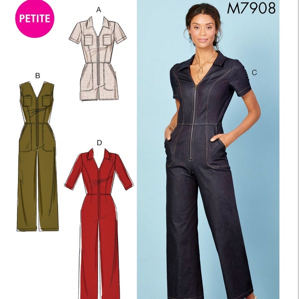 Sewing Pattern Women's Zipper Jumpsuit Pattern, Misses' Petite Jumpsuit Pattern, Front Zipper Jumpsuit Pattern, McCall's Sewing Pattern 7908