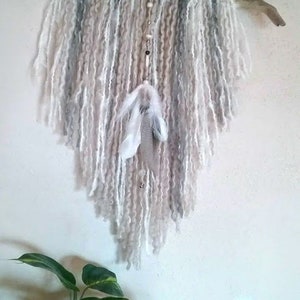 Driftwood and wooly yarn wall hanging, house warming or wedding gift, lake house decor, cabin decor
